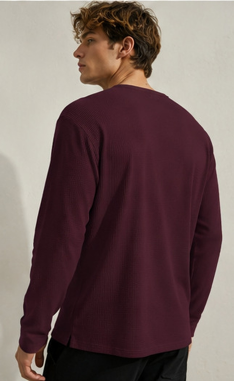 Image of NOOK Self Design Men Henley Neck Maroon T-Shirt