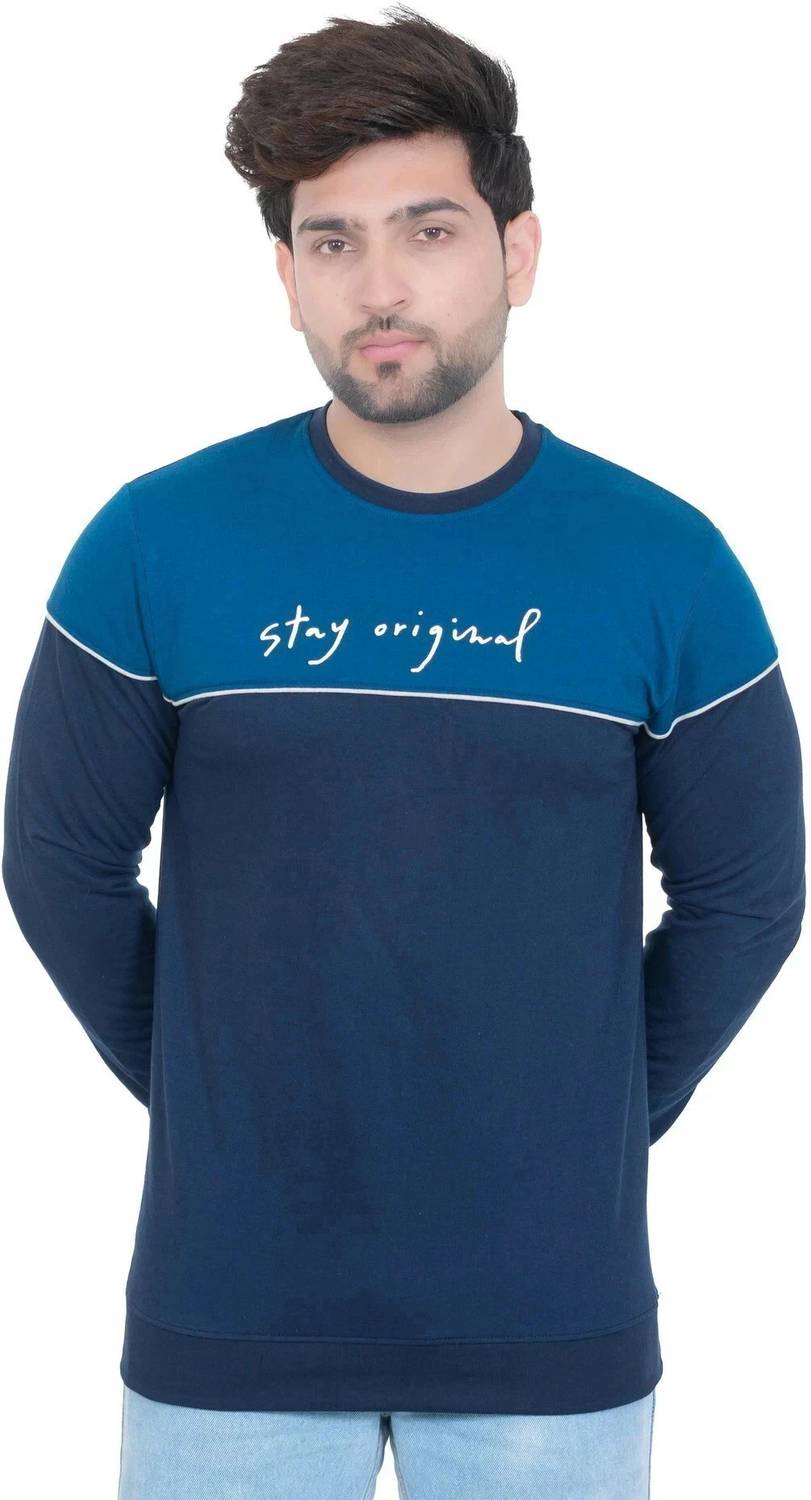 E-MAX Men Printed Round Neck Polyester Dark Blue T-Shirt