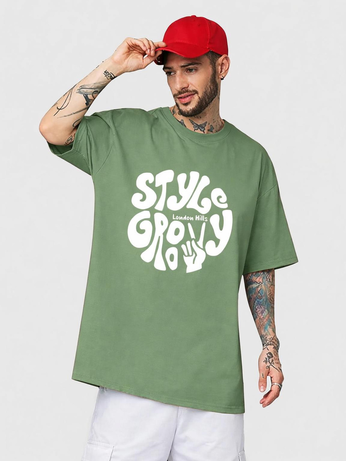 Image of London Hills Printed Men Round Neck Green T-Shirt