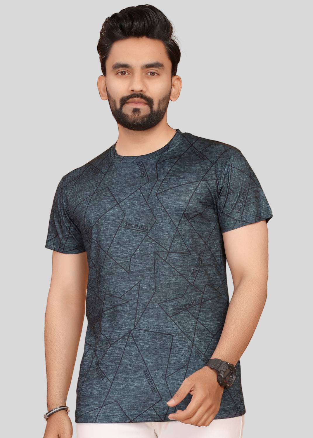 sti Men Printed Round Neck Polyester Grey T-Shirt