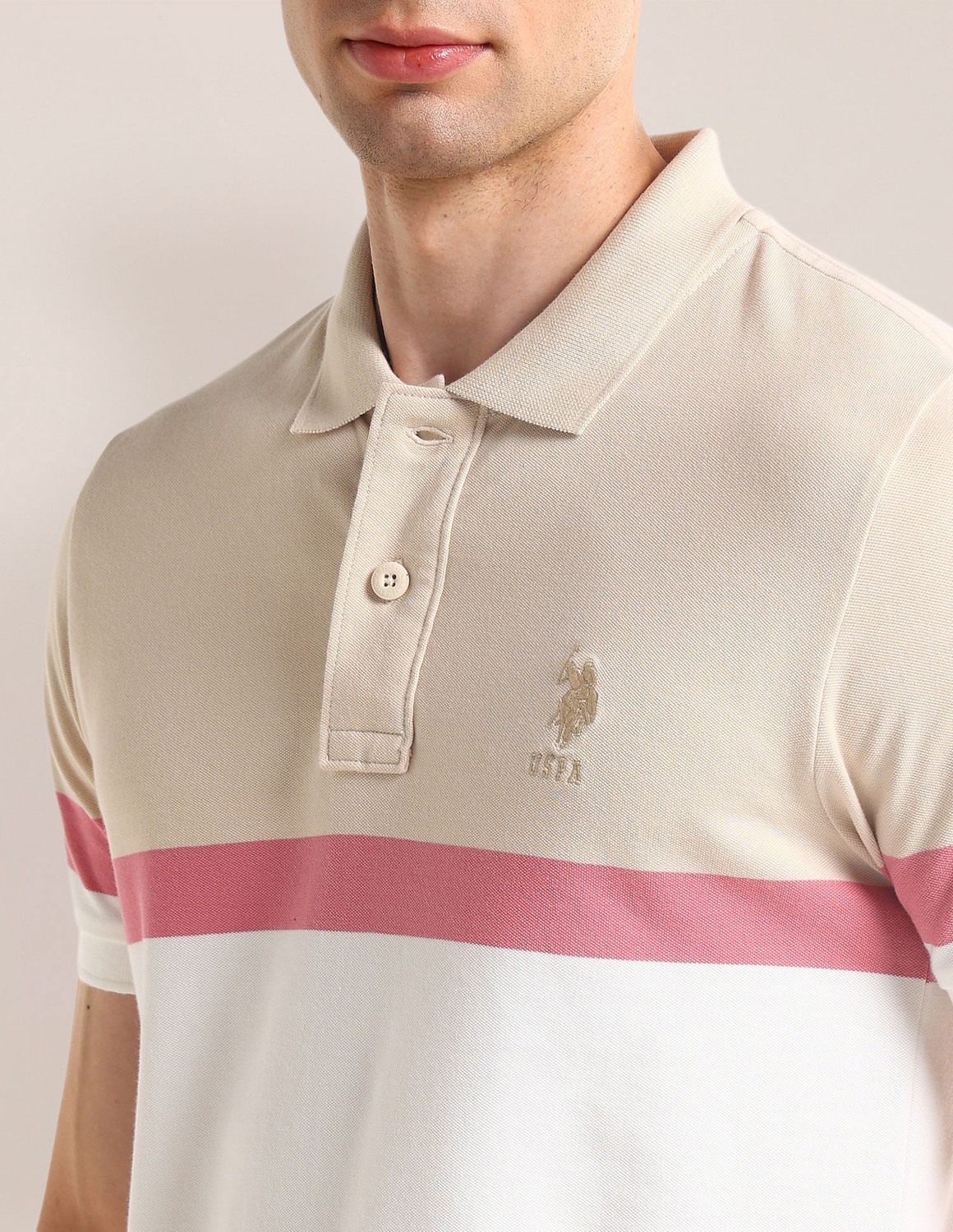 Image of U.S. POLO ASSN. Colorblock Men Polo Neck White T-Shirt