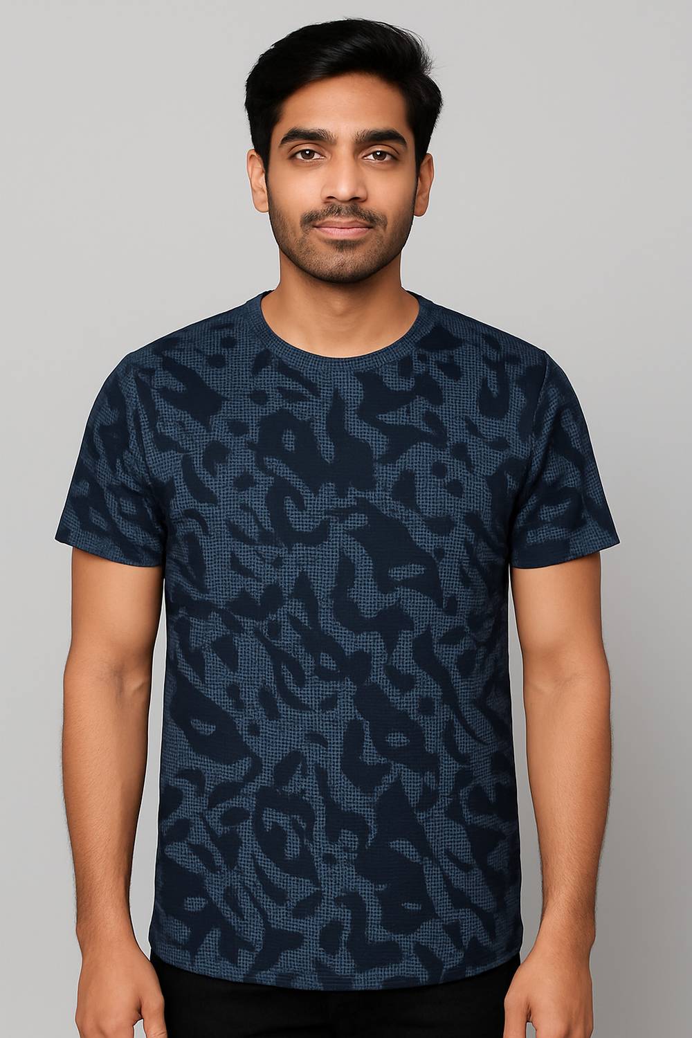 AESTHETICROOTS Printed Men Round Neck Blue T-Shirt