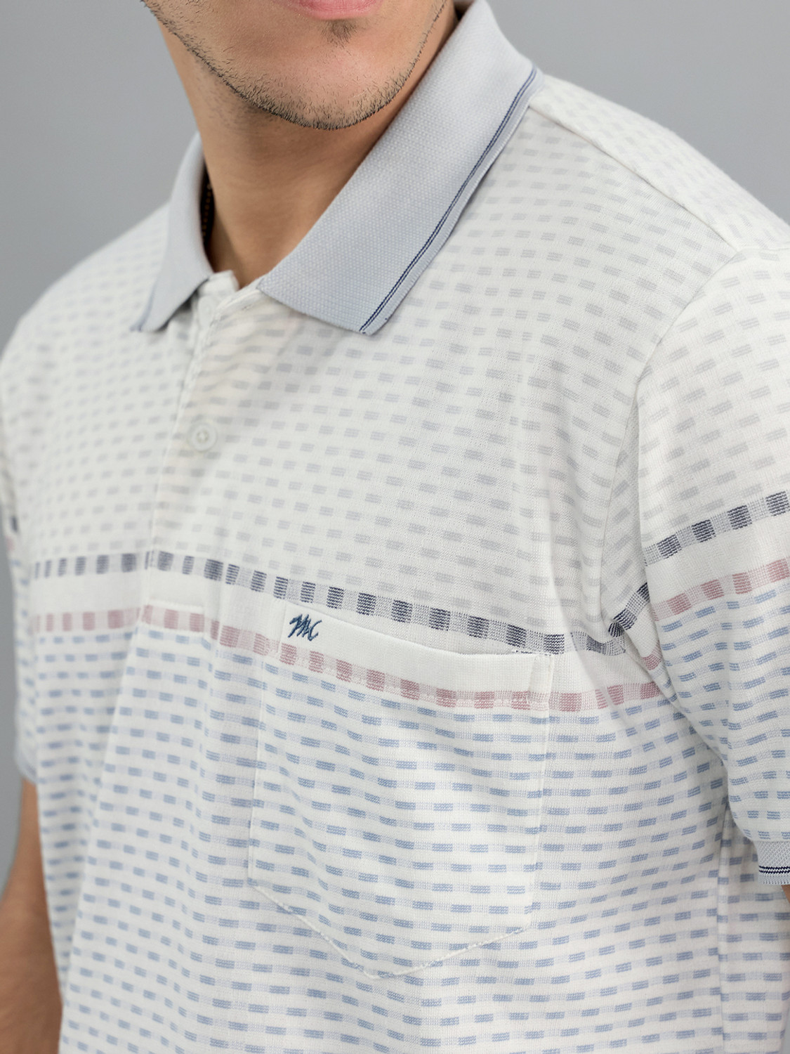 Image of MONTE CARLO Striped Men Polo Neck Grey T-Shirt