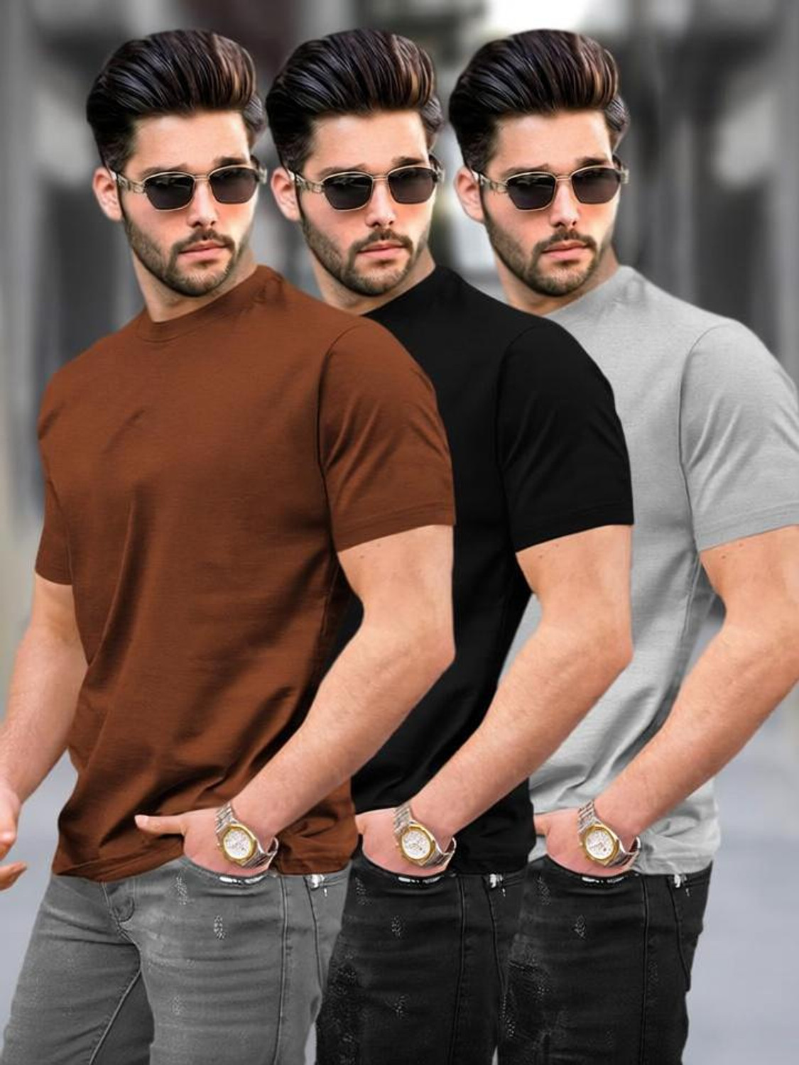 Image of TRIPR Solid Men Round Neck Multicolor T-Shirt