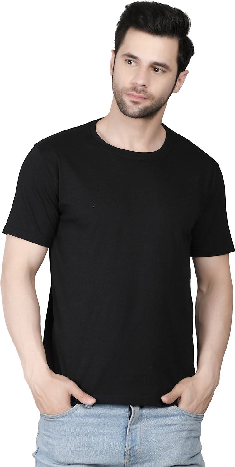 APKR Solid Men Round Neck Black T-Shirt