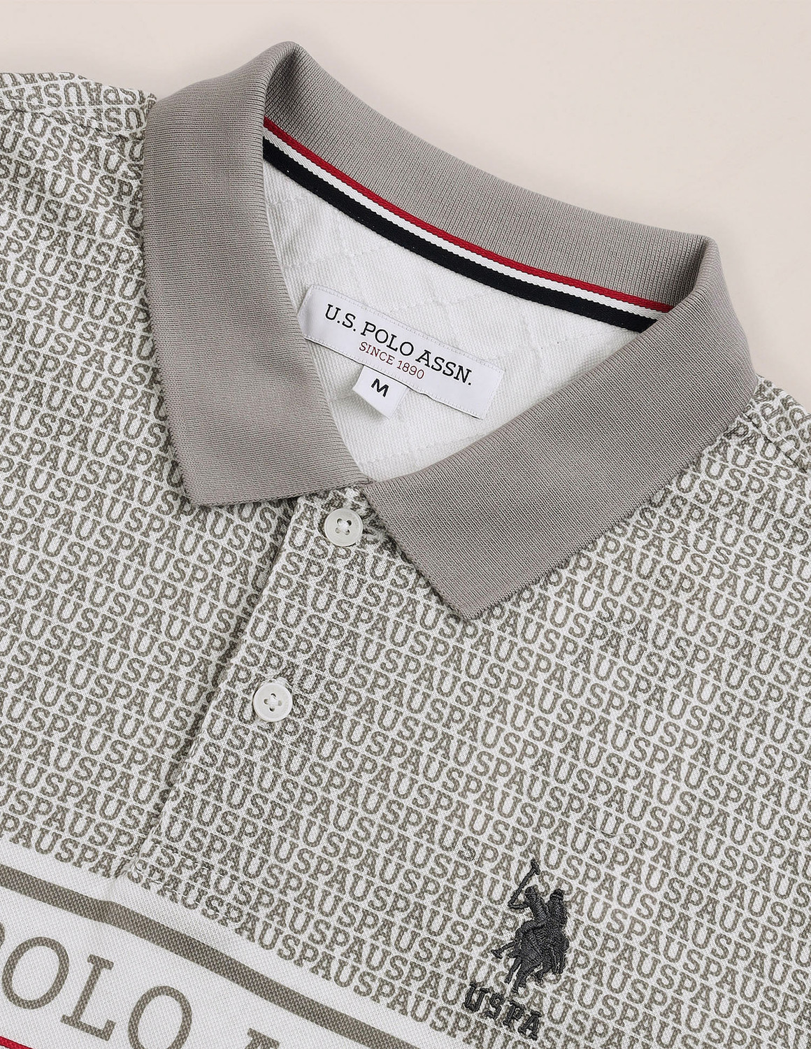 Image of U.S. POLO ASSN. Typography Men Polo Neck Grey T-Shirt