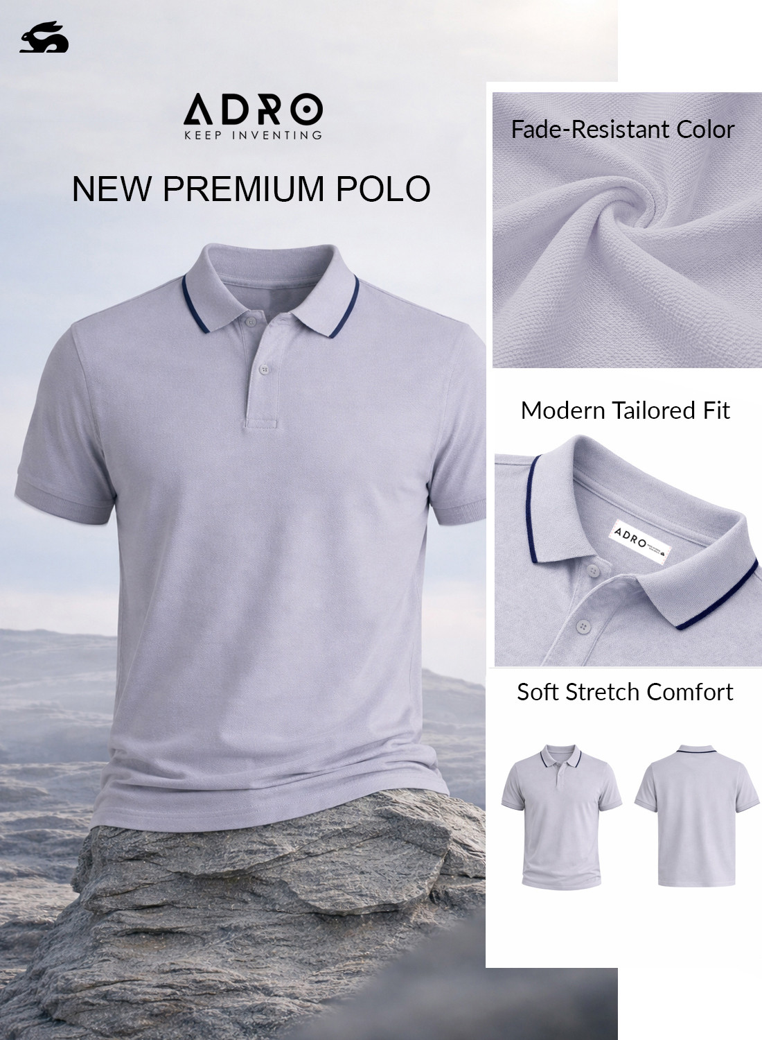 Image of ADRO Solid Men Polo Neck Purple T-Shirt