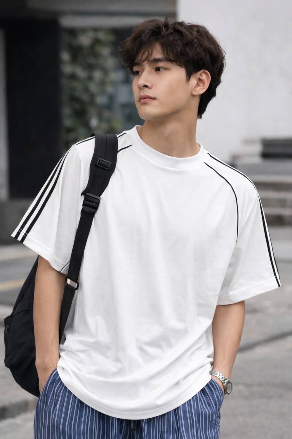 NetClick White Striped Men's Round Neck T-Shirt - Image 4