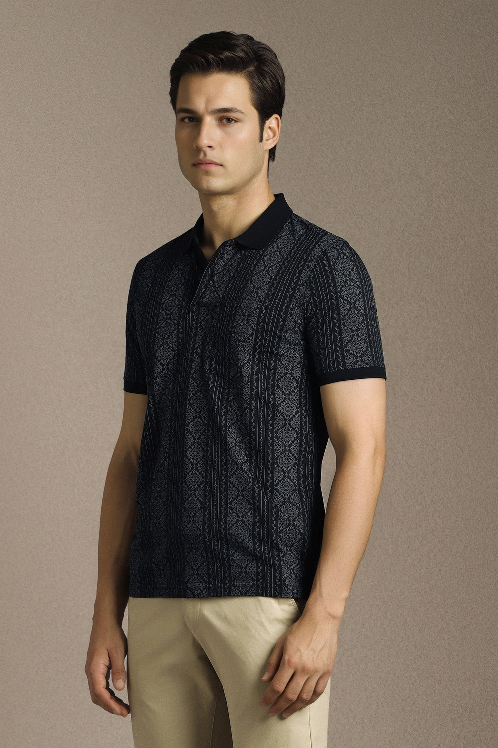 Image of LOUIS PHILIPPE Printed Men Polo Neck Black T-Shirt