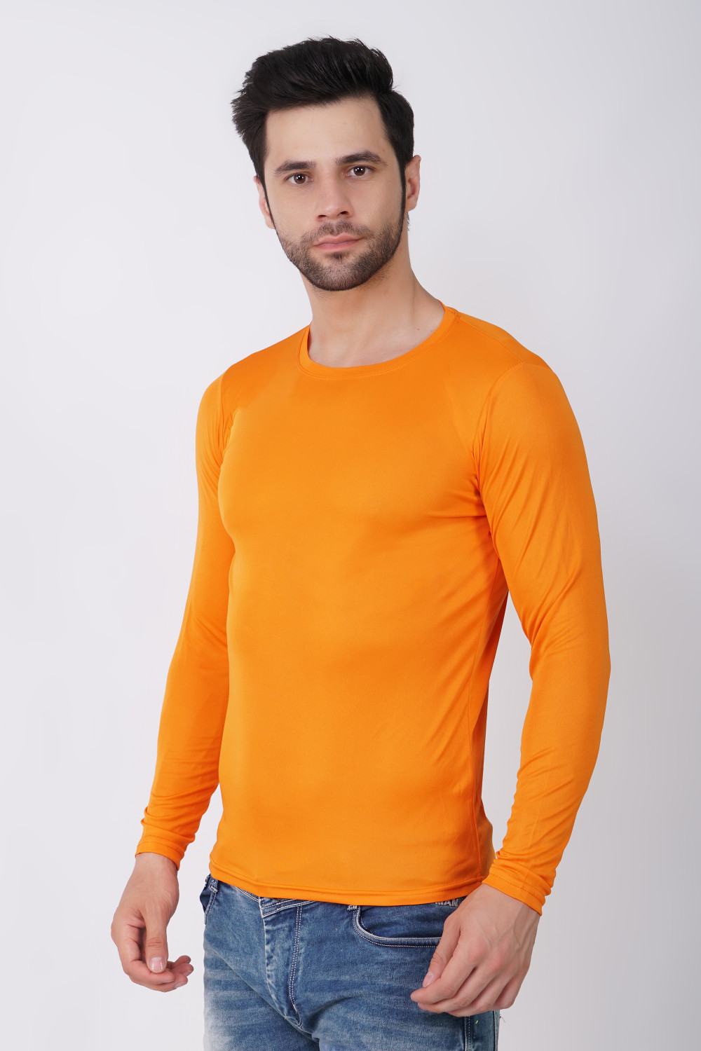 Image of KASPY Solid Men Round Neck Orange T-Shirt
