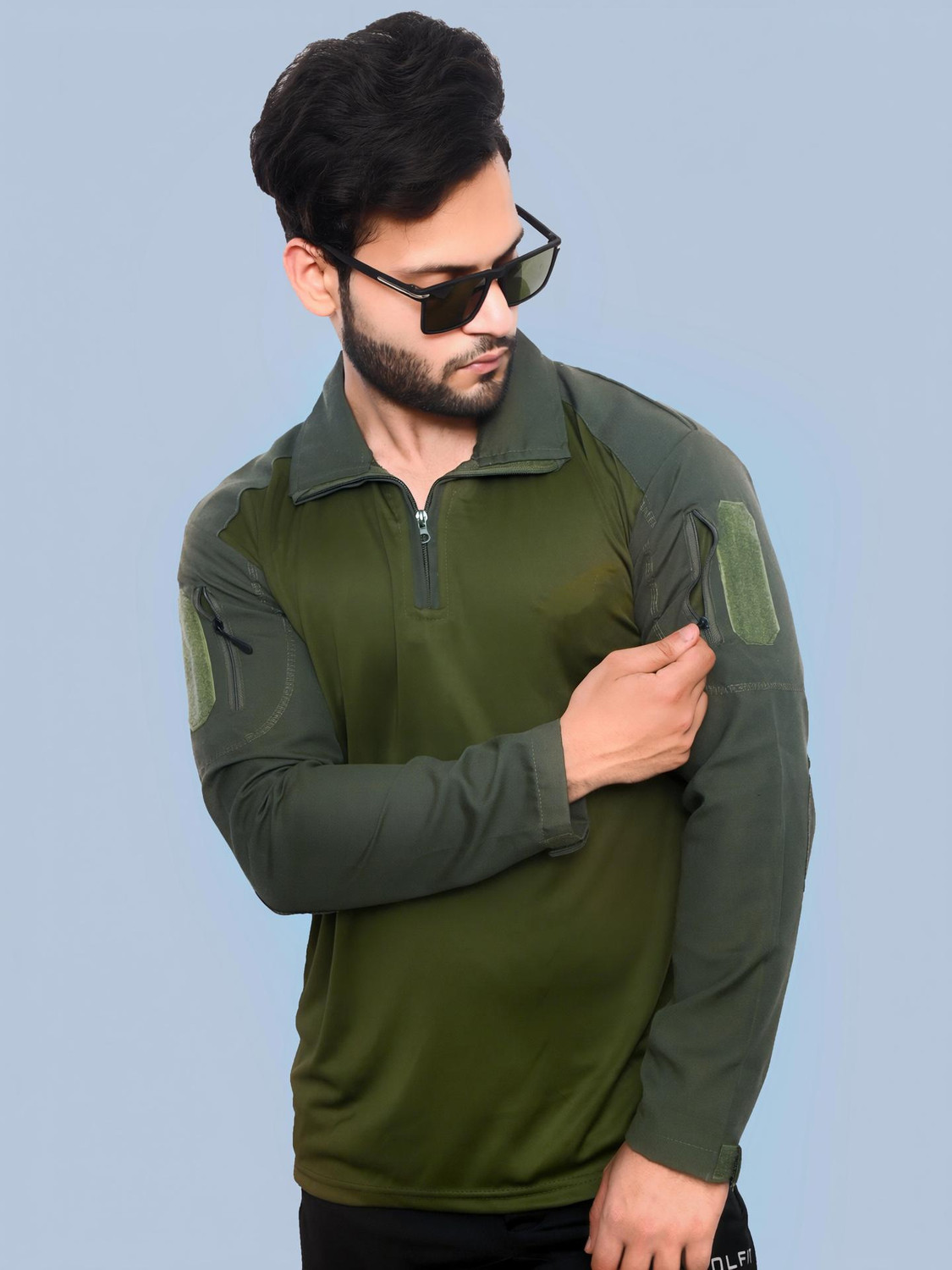 Image of ONEBIT Military Camouflage Men Polo Neck Dark Green T-Shirt