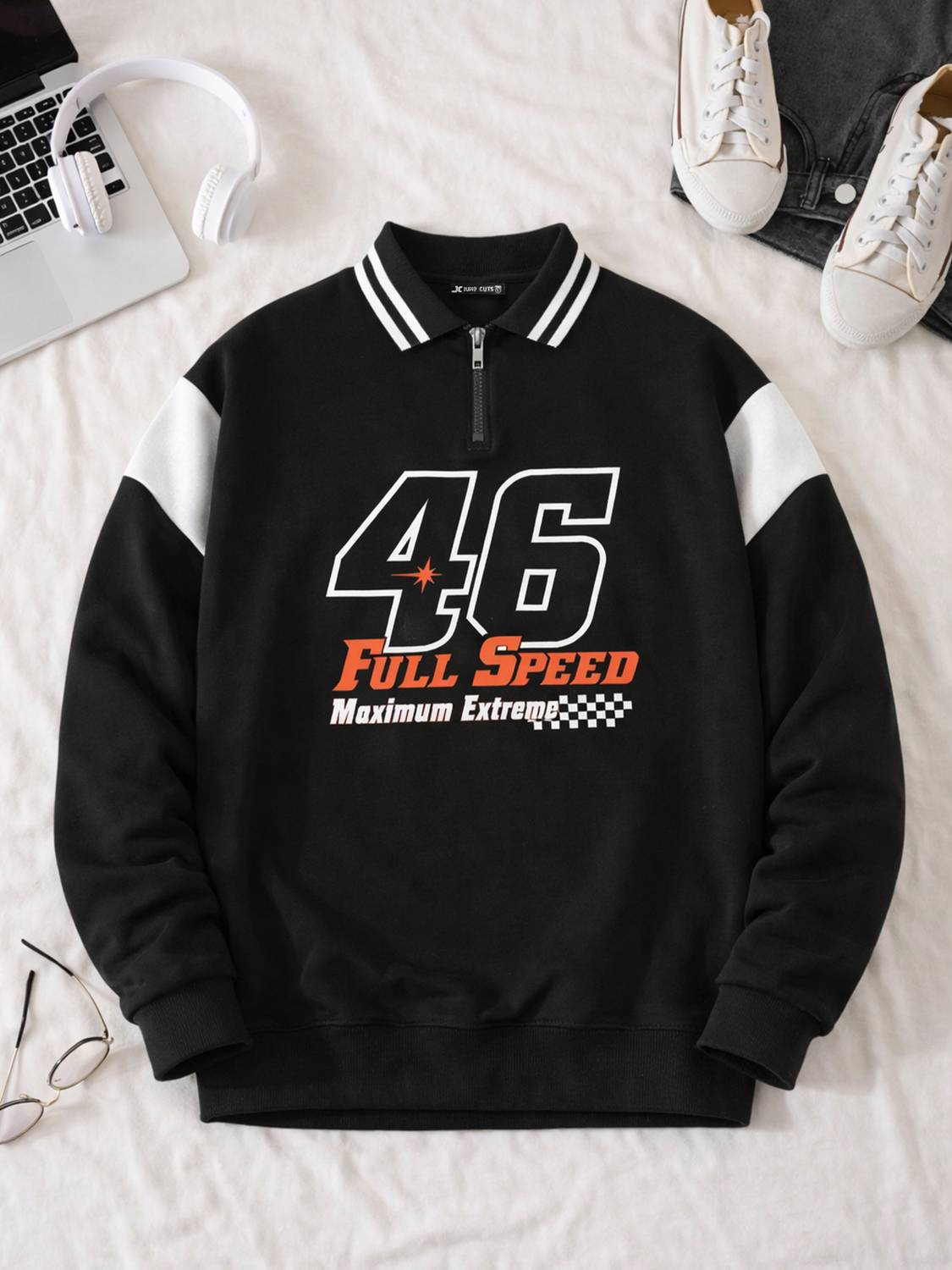 Jump Cuts Printed Men Polo Neck Black T-Shirt - Image 1