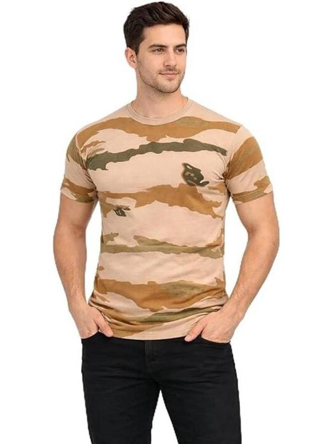 army apparel Military Camouflage Men Round Neck Multicolor T-Shirt