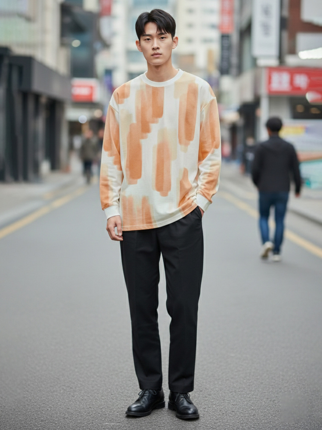 Image of Jump Cuts Printed Men Round Neck White, Orange T-Shirt