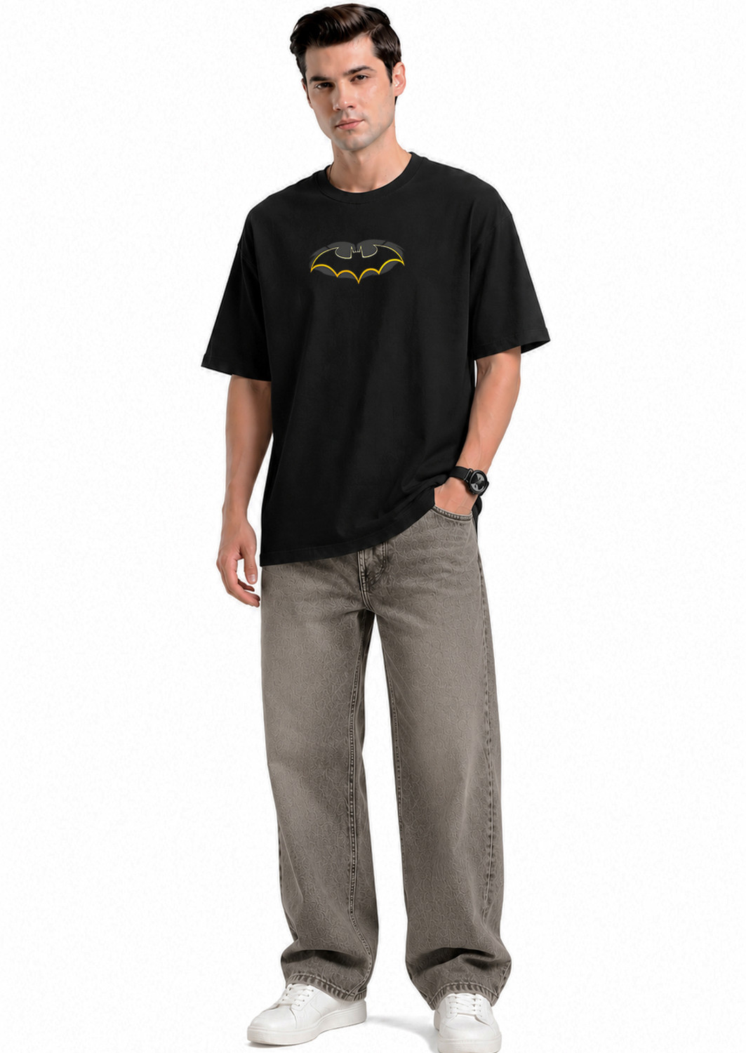 Image of SillyStyle Graphic Print Men Round Neck Black T-Shirt