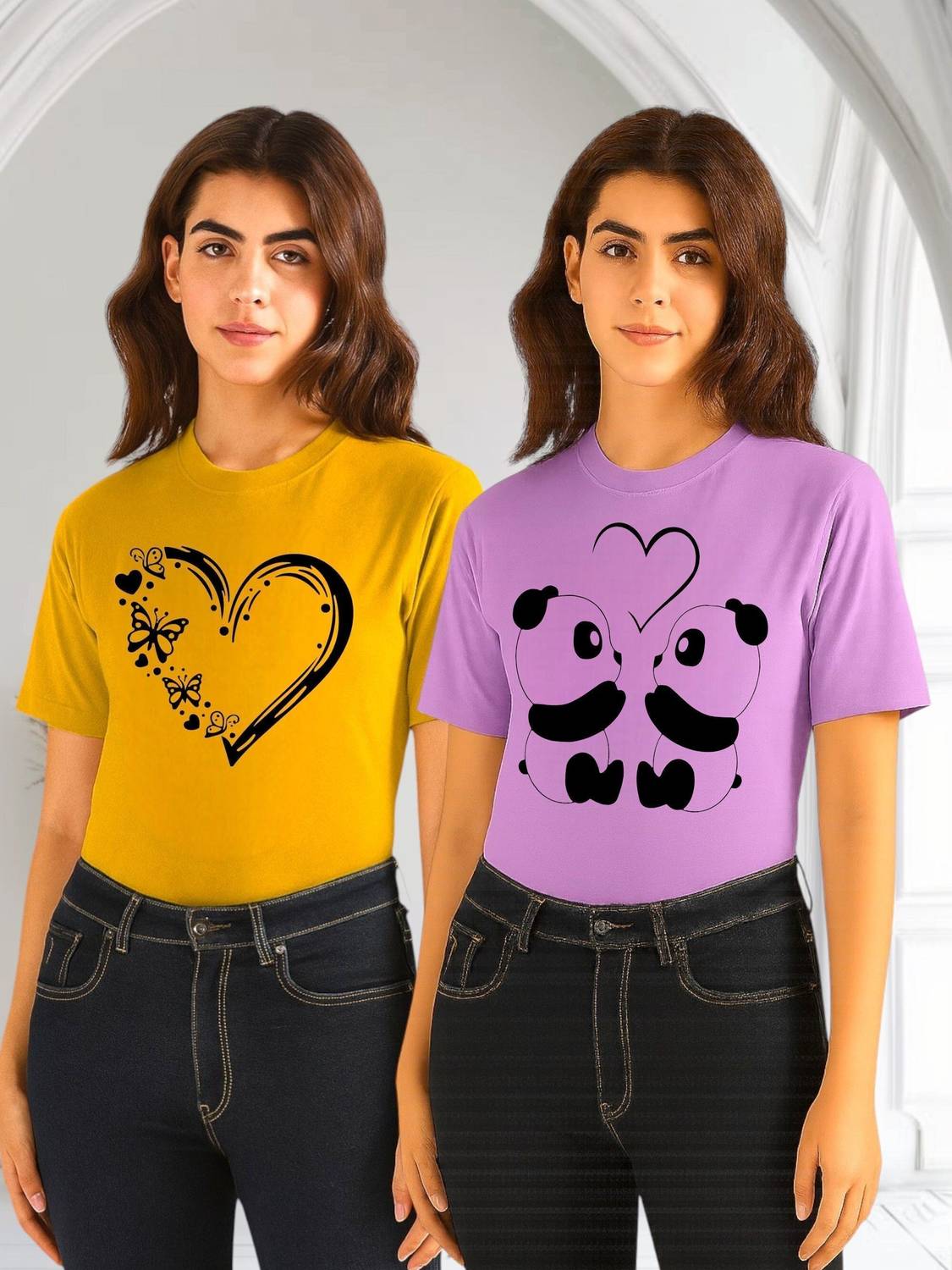 HouseOfCommon Printed Women Round Neck Multicolor T-Shirt