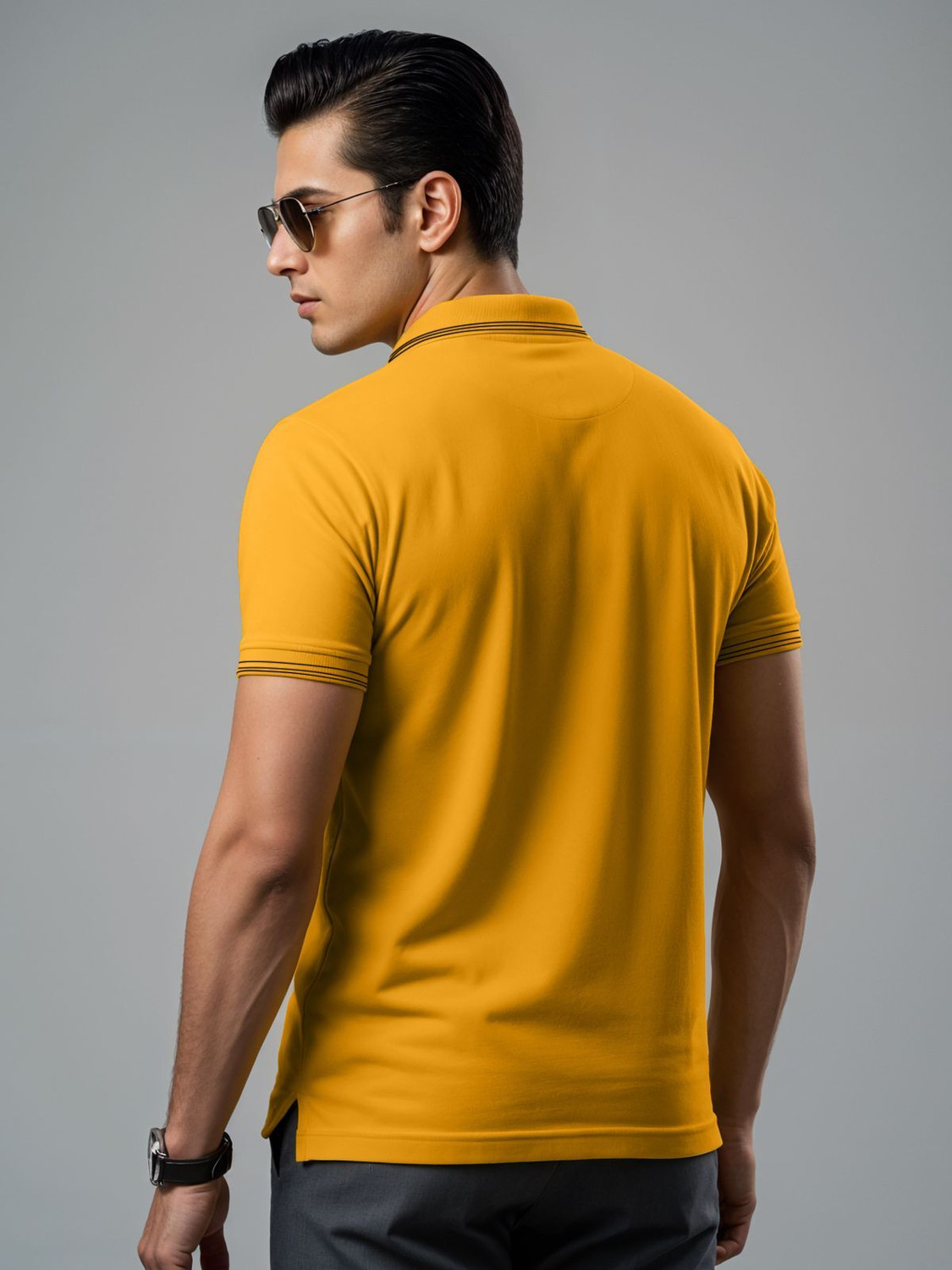Image of ADRO Solid Men Polo Neck Yellow T-Shirt