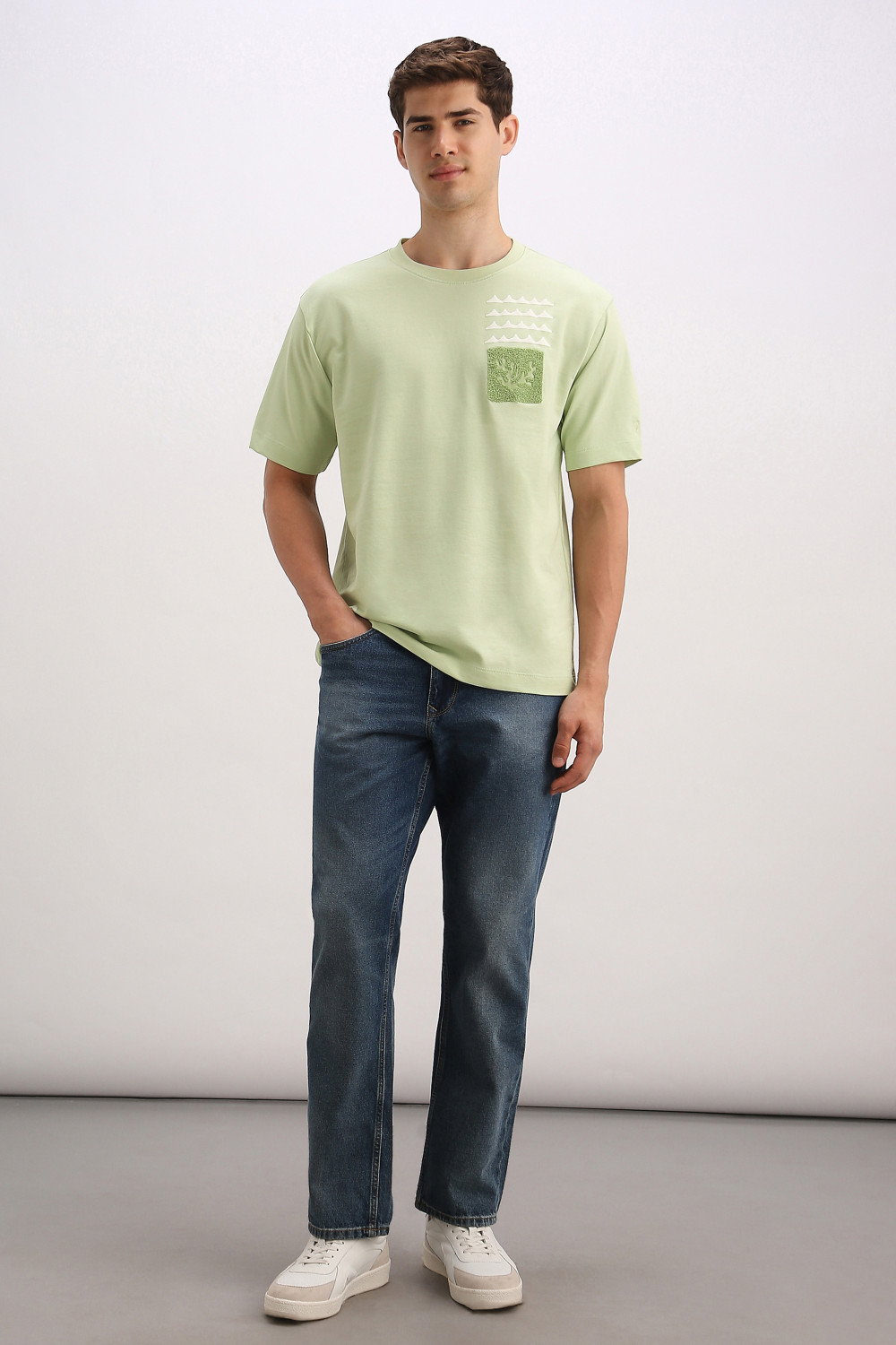 Image of Allen Solly Embroidered Men Crew Neck Green T-Shirt