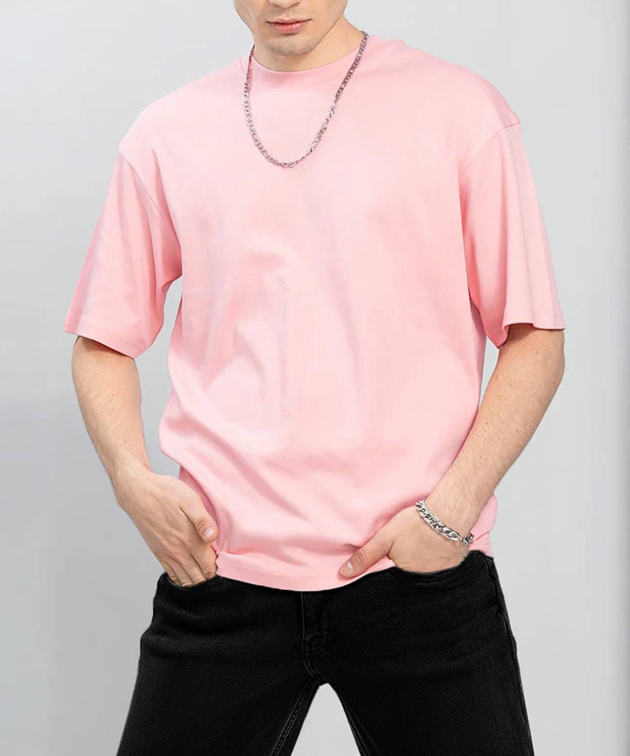 BEING WANTED Men Solid Round Neck Pure Cotton Pink T-Shirt