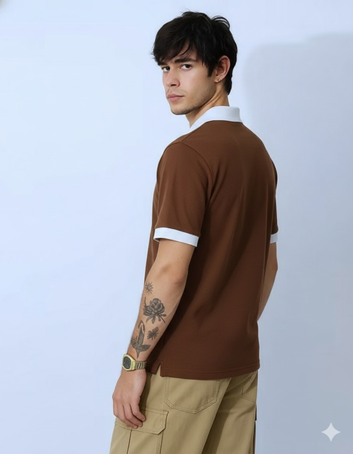 Image of CrisPet Solid, Self Design Men Zip Neck Brown T-Shirt