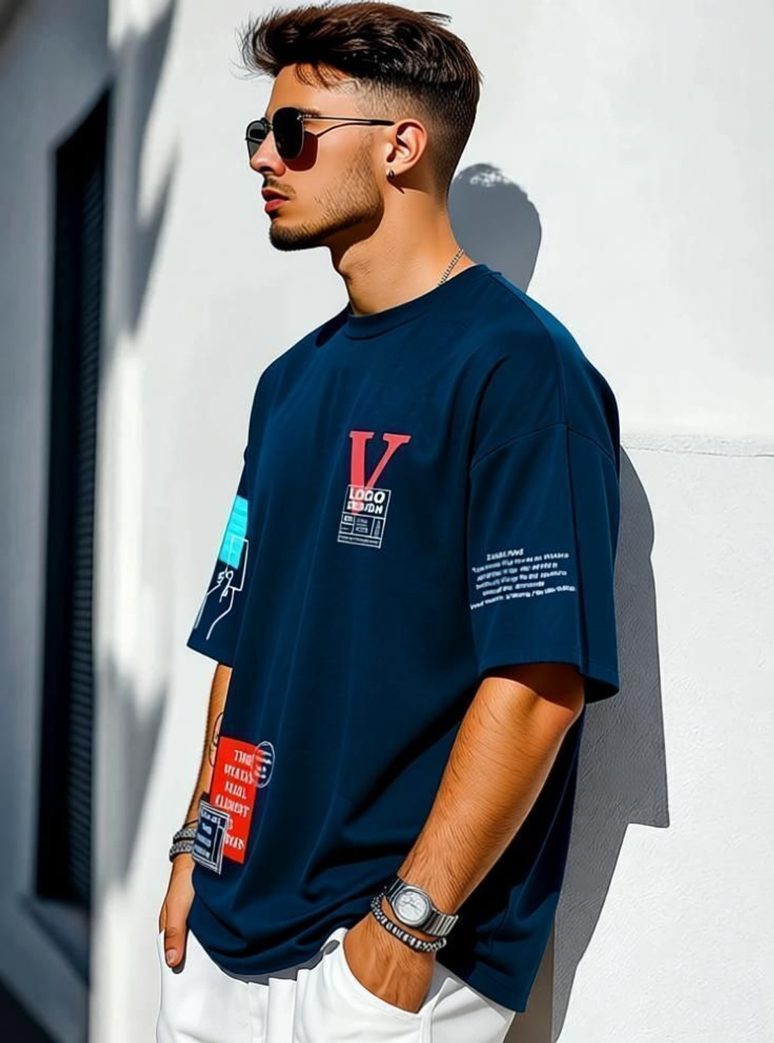 Image of FastColors Printed Men Round Neck Blue T-Shirt