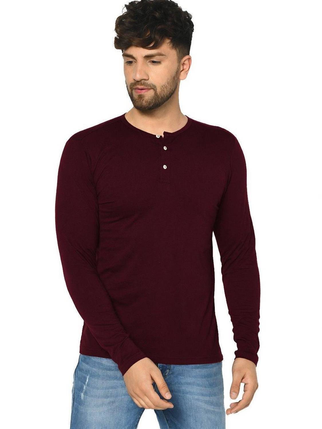Grabin Sports Men Henley Neck Maroon T-Shirt