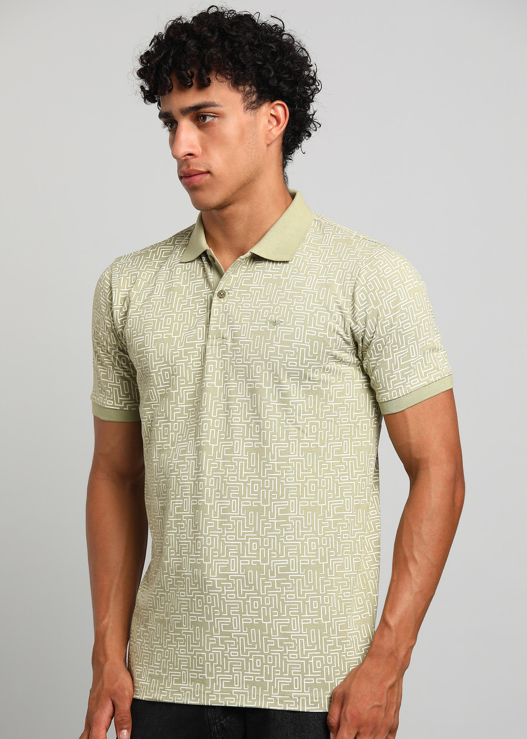 Image of PARK AVENUE Printed Men Polo Neck Light Green T-Shirt