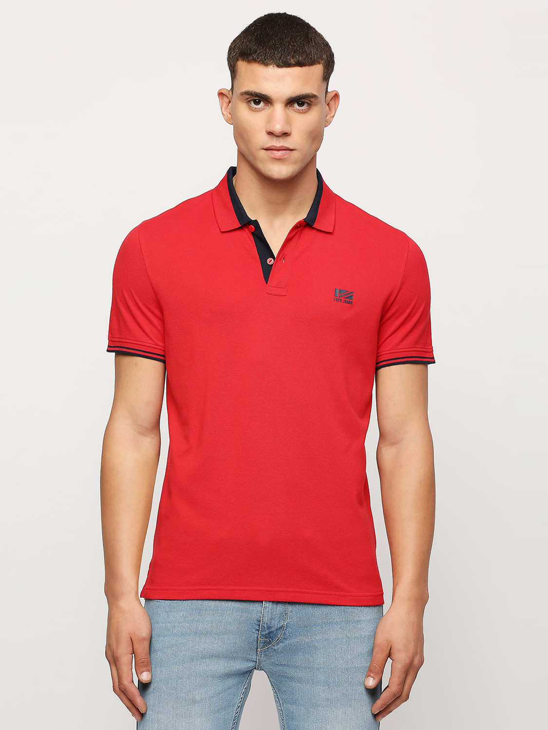 Image of Pepe Jeans Solid Men Polo Neck Red T-Shirt