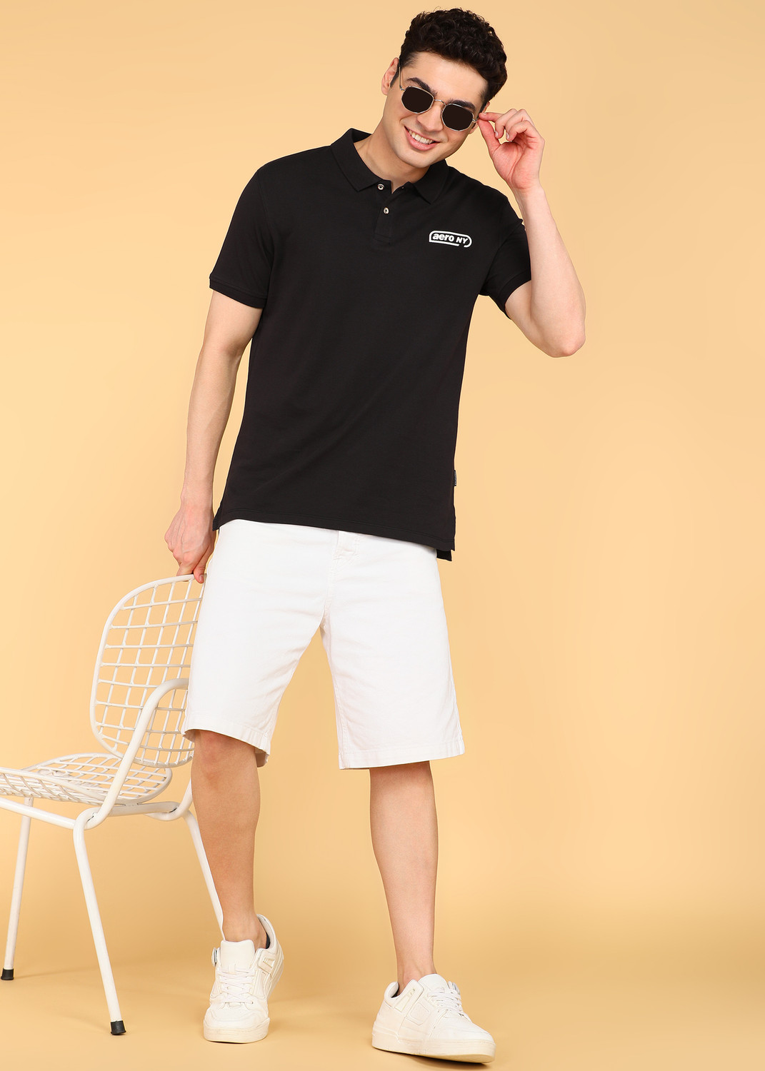 Image of AEROPOSTALE Typography Men Polo Neck Black T-Shirt