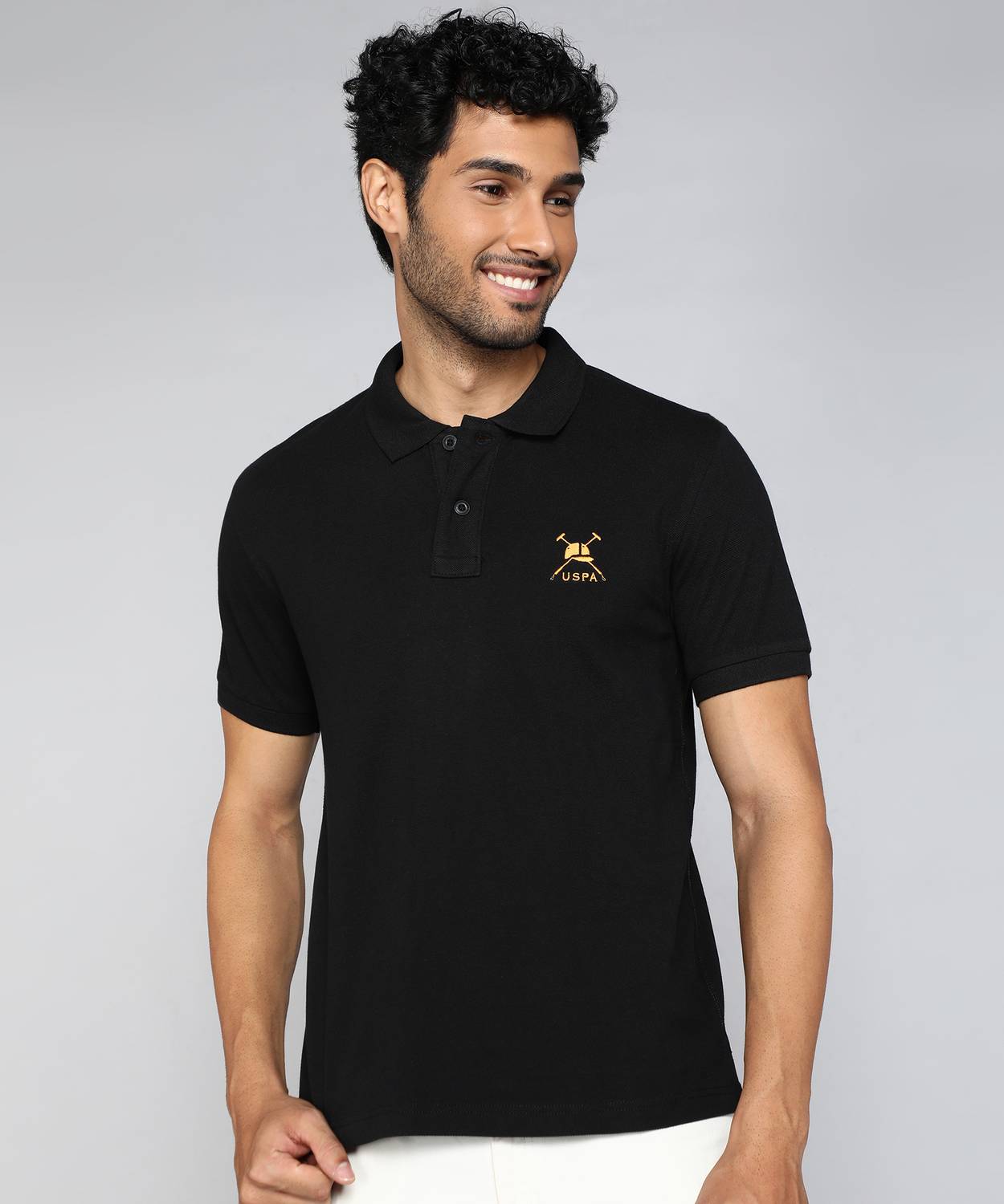 U.S. POLO ASSN. Men Solid Polo Neck Pure Cotton Black T-Shirt