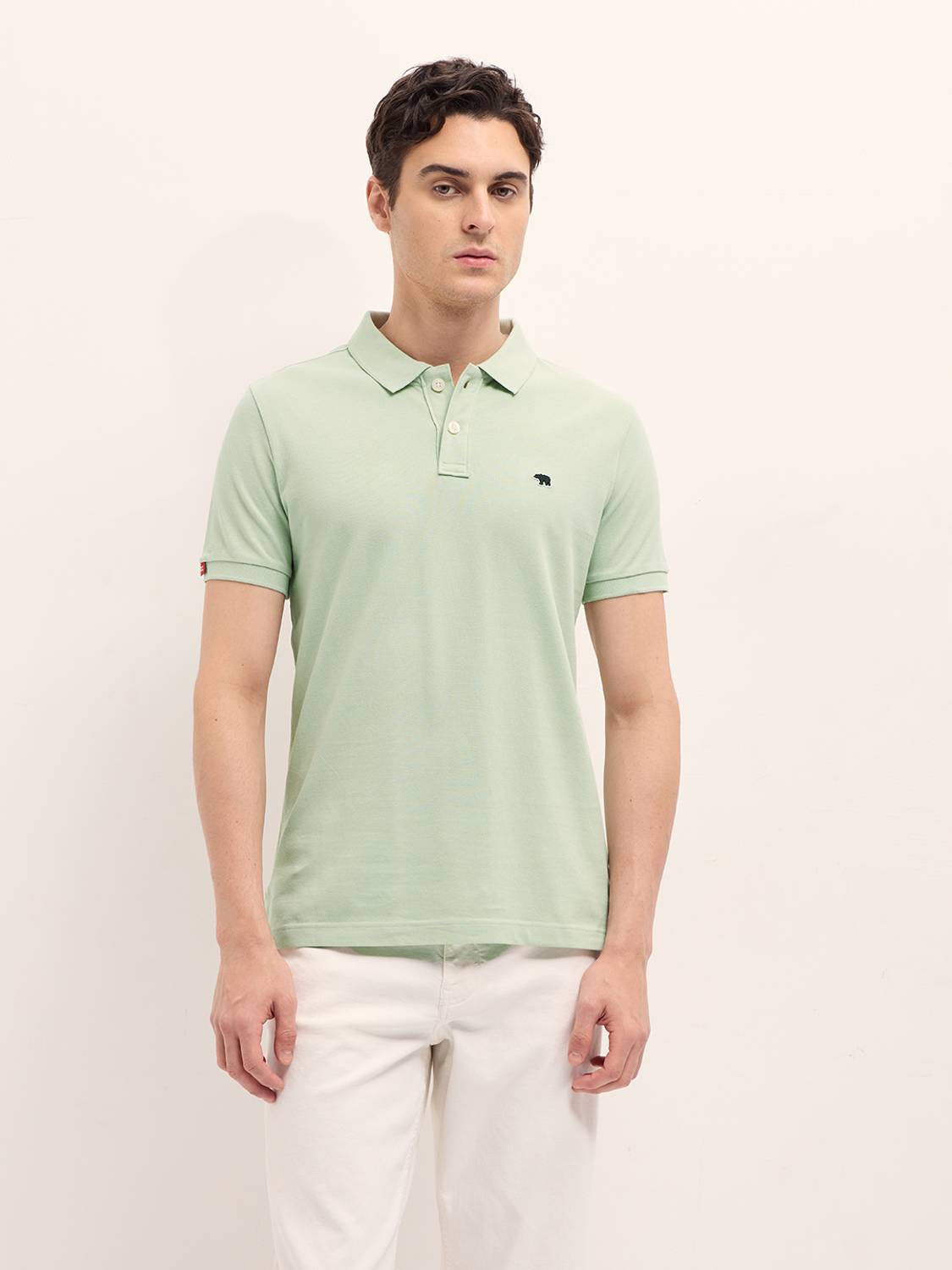 THE BEAR HOUSE Solid Men Polo Neck Green T-Shirt