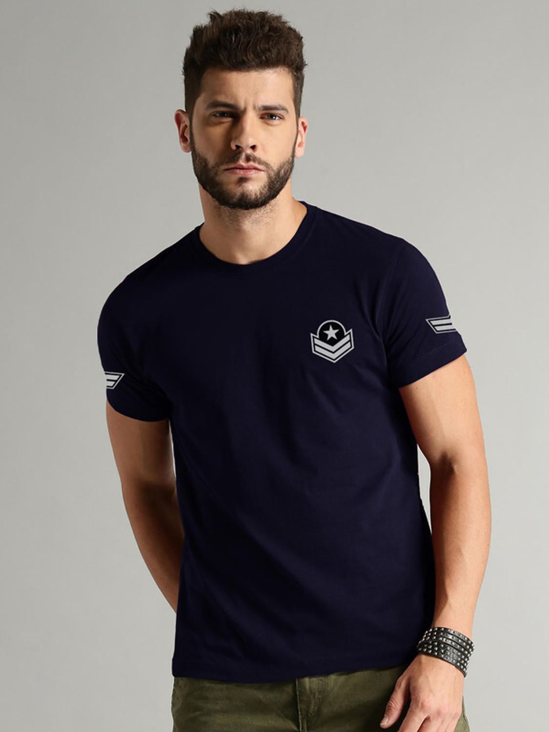 Image of LazyChunks Solid Men Round Neck Navy Blue T-Shirt
