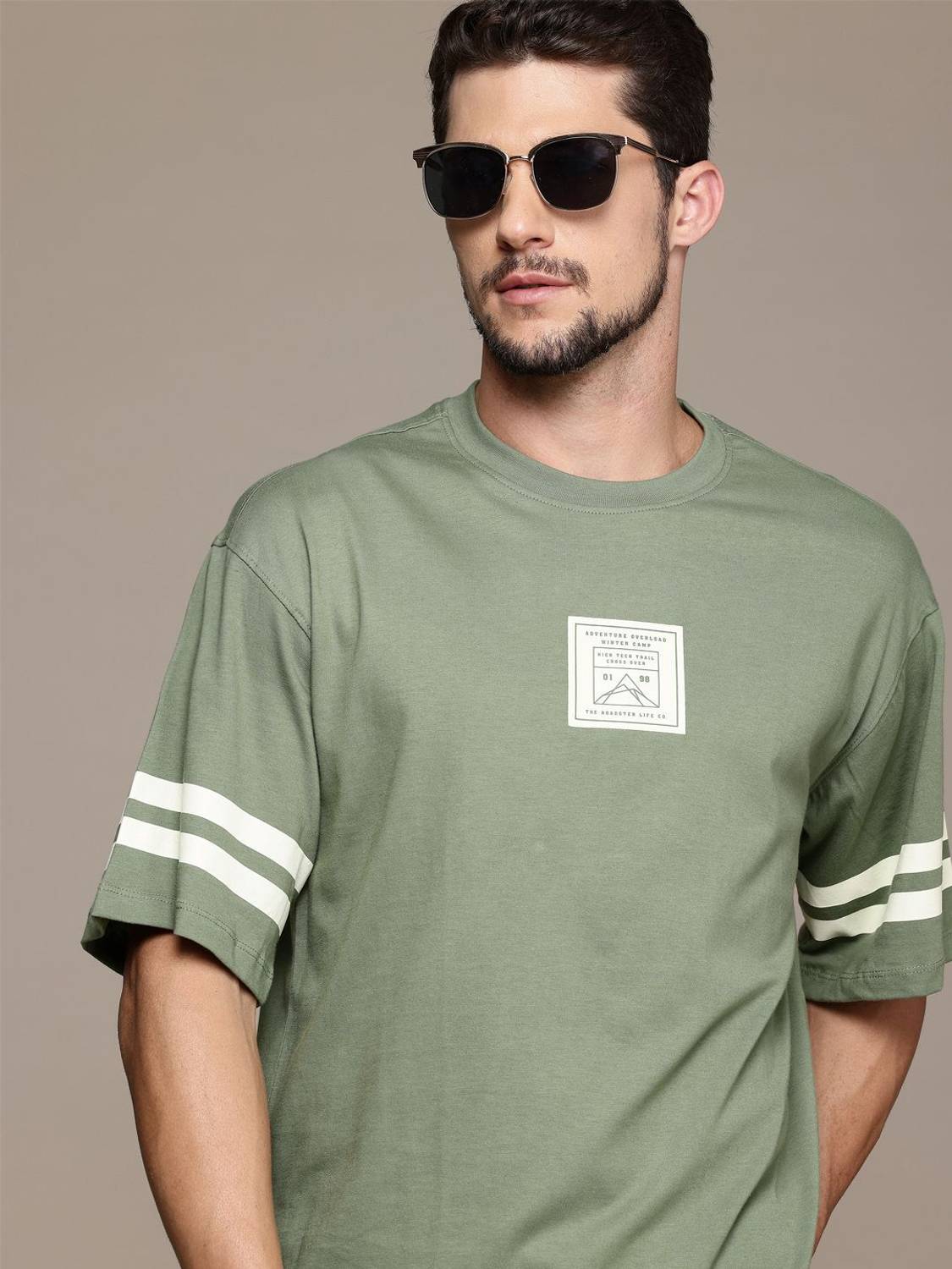 Roadster Men Printed Round Neck Pure Cotton Green T-Shirt