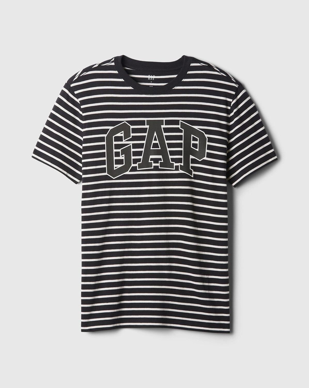 Image of GAP Striped Men Crew Neck Black T-Shirt