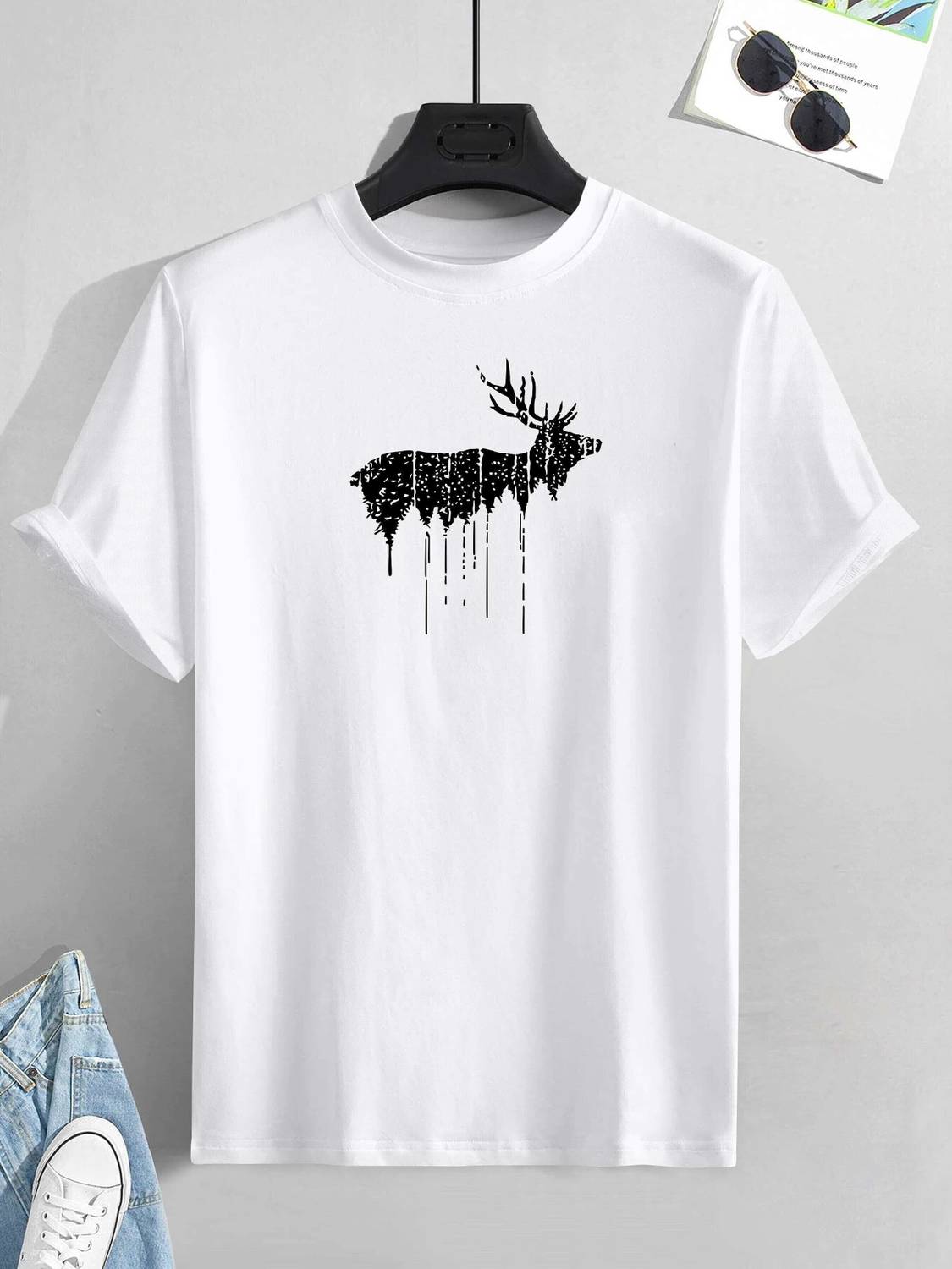 BYBILLOW Printed Men Round Neck White T-Shirt