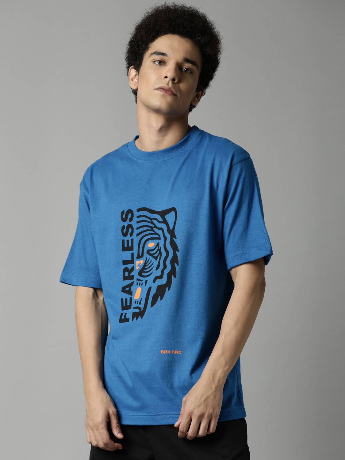 BREAKBOUNCE Printed Men Round Neck Blue T-Shirt
