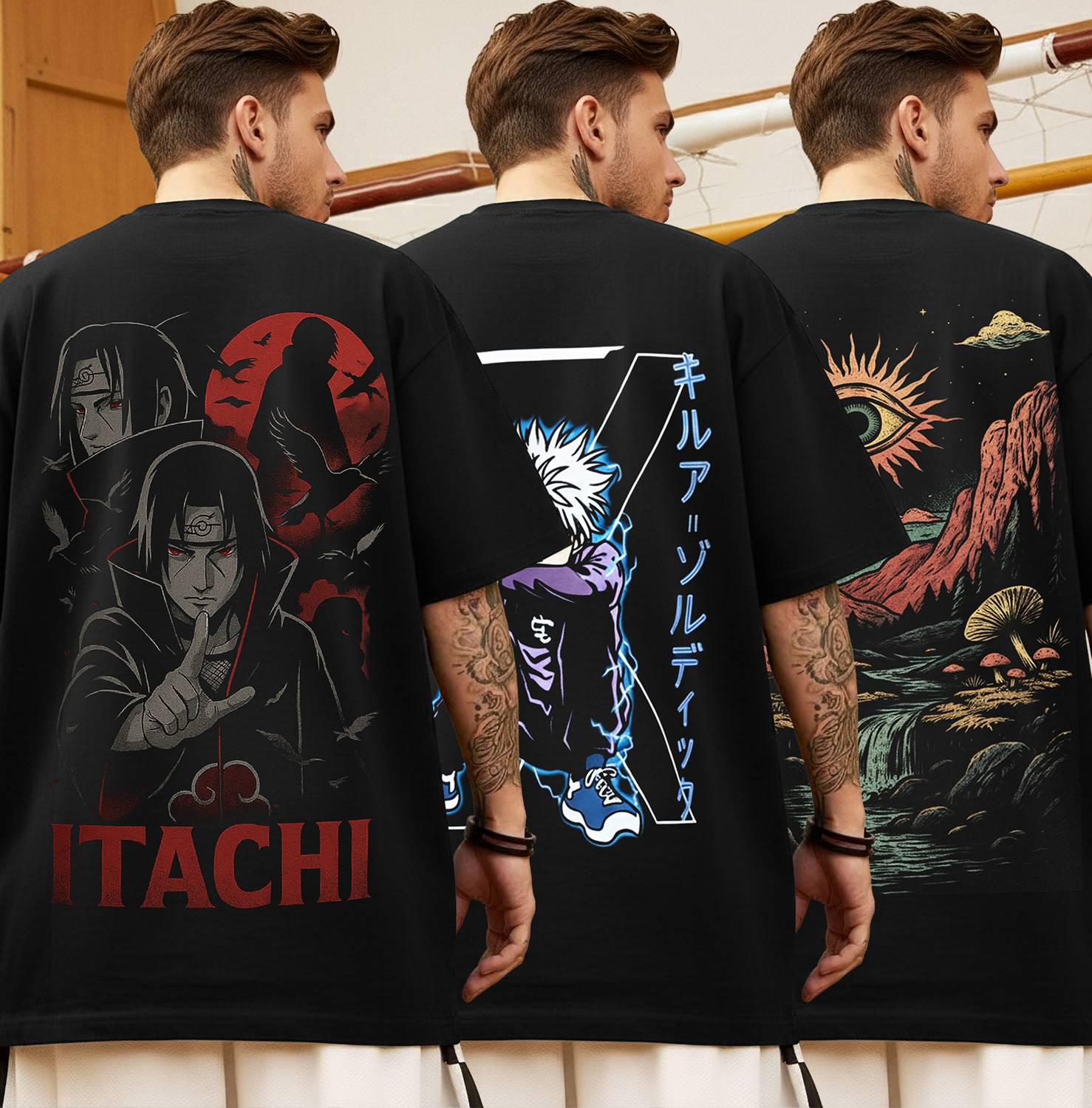 TRIPR Printed Men Round Neck Black T-Shirt Pack of 3