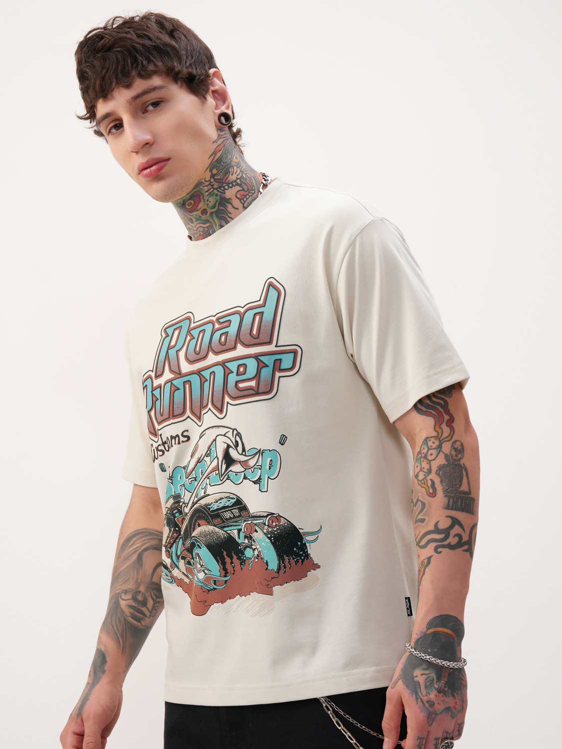 Image of HIGHLANDER Printed Men Round Neck White T-Shirt