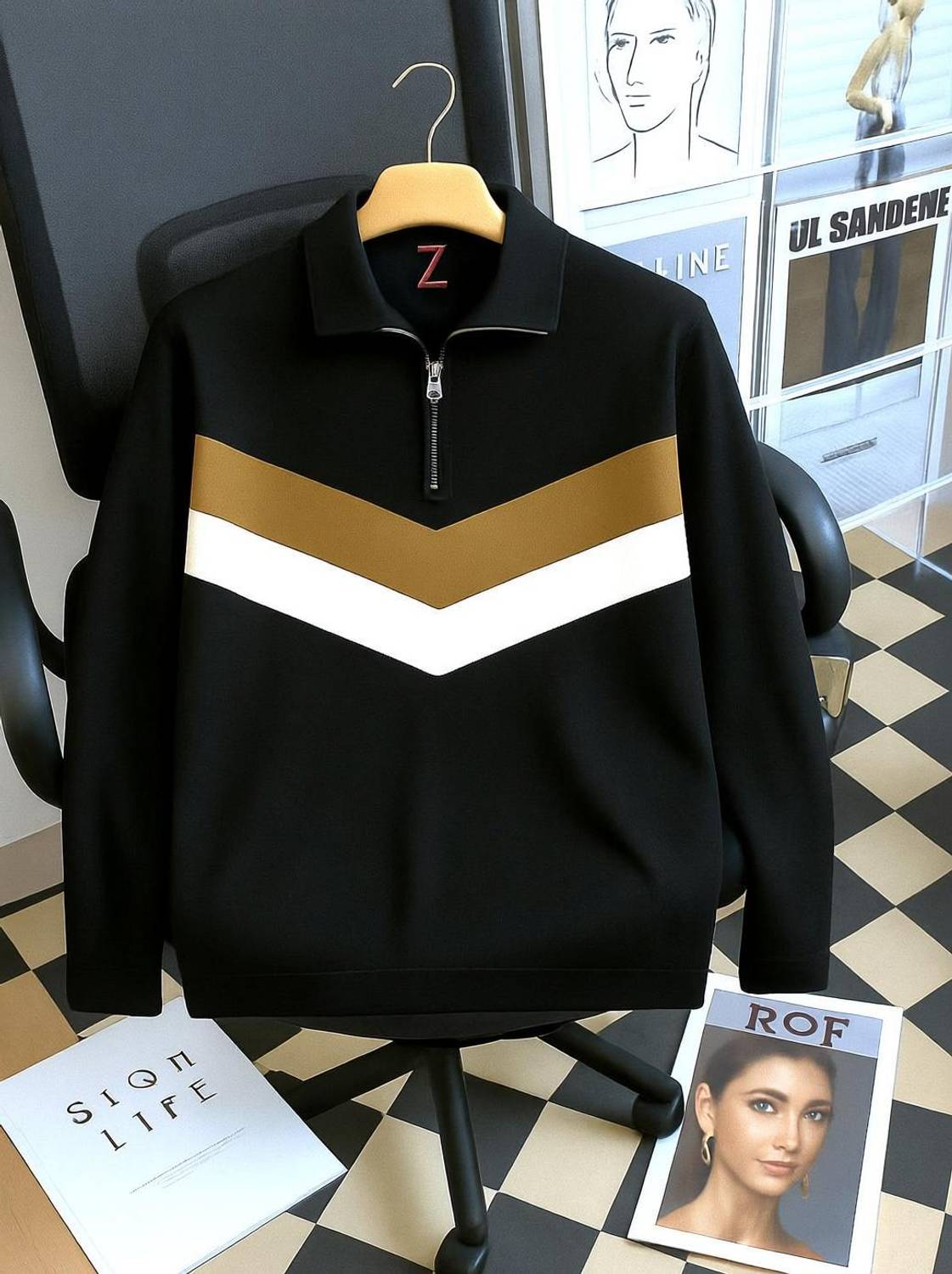 Try This Colorblock Men Zip Neck Black T-Shirt - Buy Try This