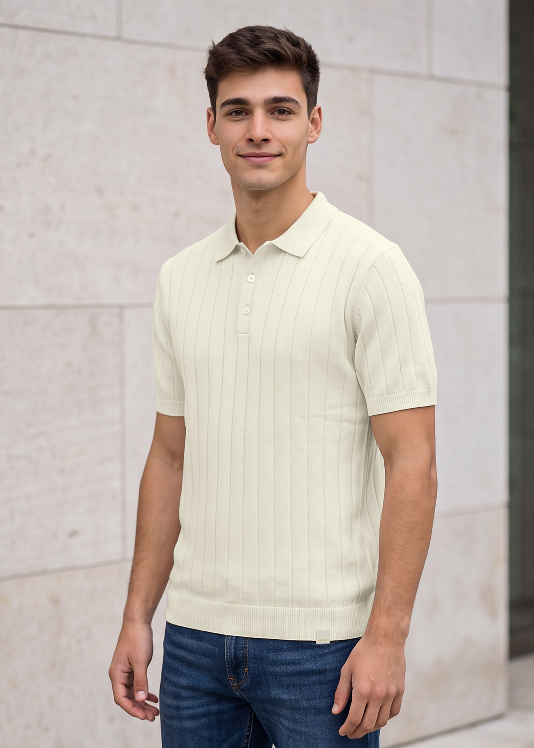 Image of KILLER Solid Men Polo Neck Beige T-Shirt