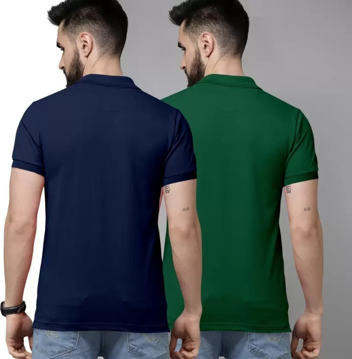 Image of balker merka Solid Men Polo Neck Green, Blue T-Shirt