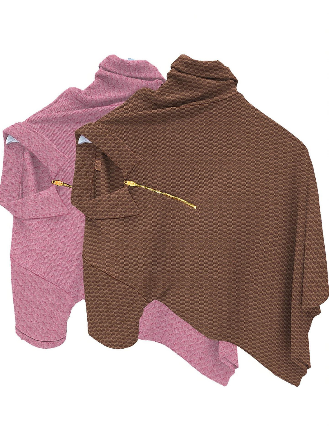 Image of KAJARU Self Design Men Zip Neck Pink, Brown T-Shirt