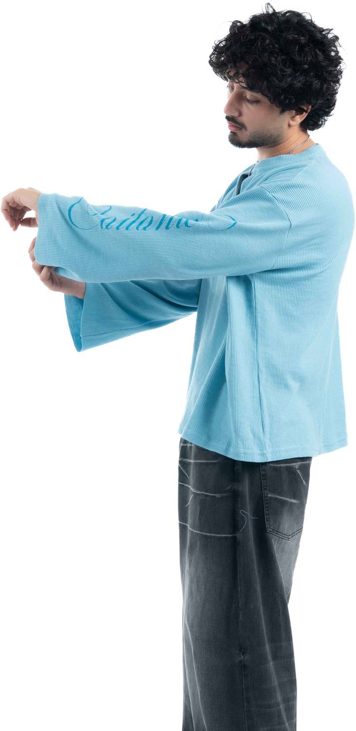 COITONIC Men Mandarin Collar Blue T-Shirt - Image 5