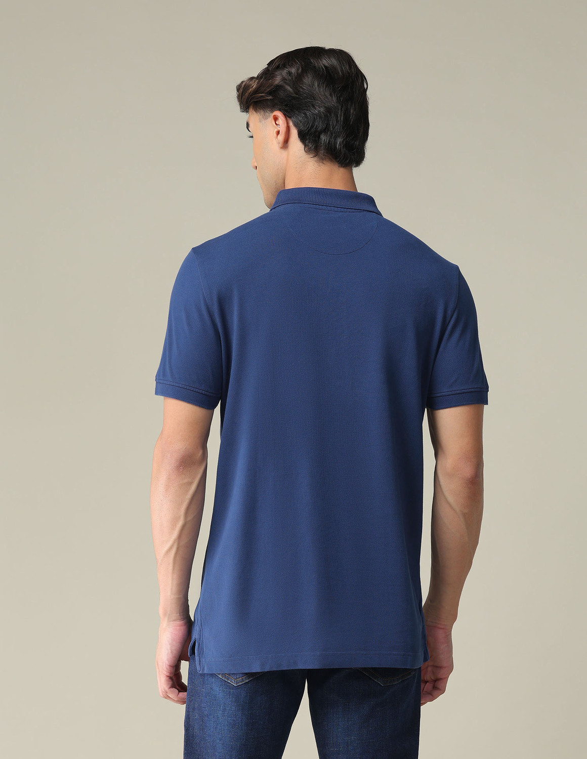 Image of U.S. POLO ASSN. Solid Men Polo Neck Blue T-Shirt