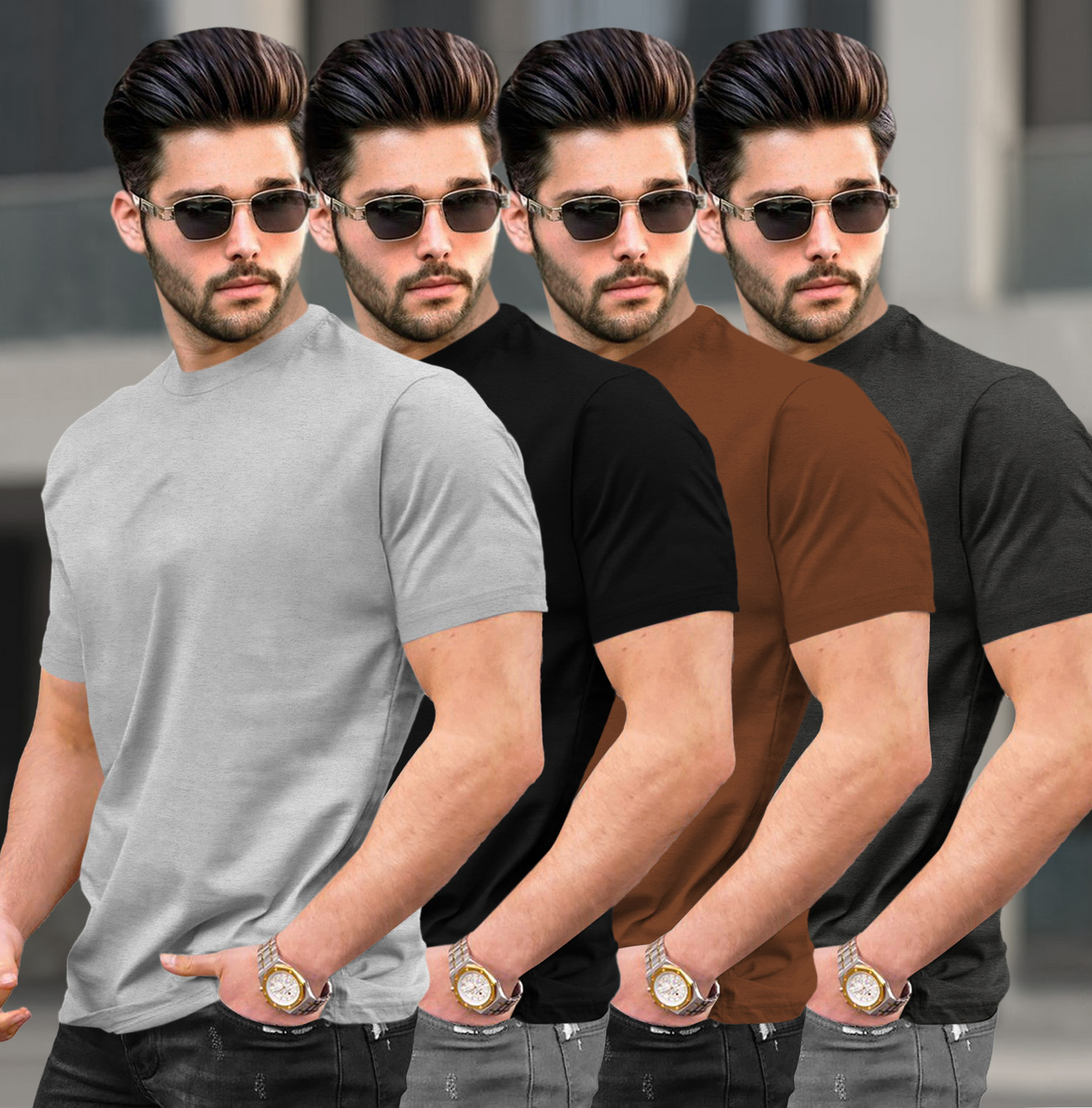 Image of TRIPR Solid Men Round Neck Multicolor T-Shirt