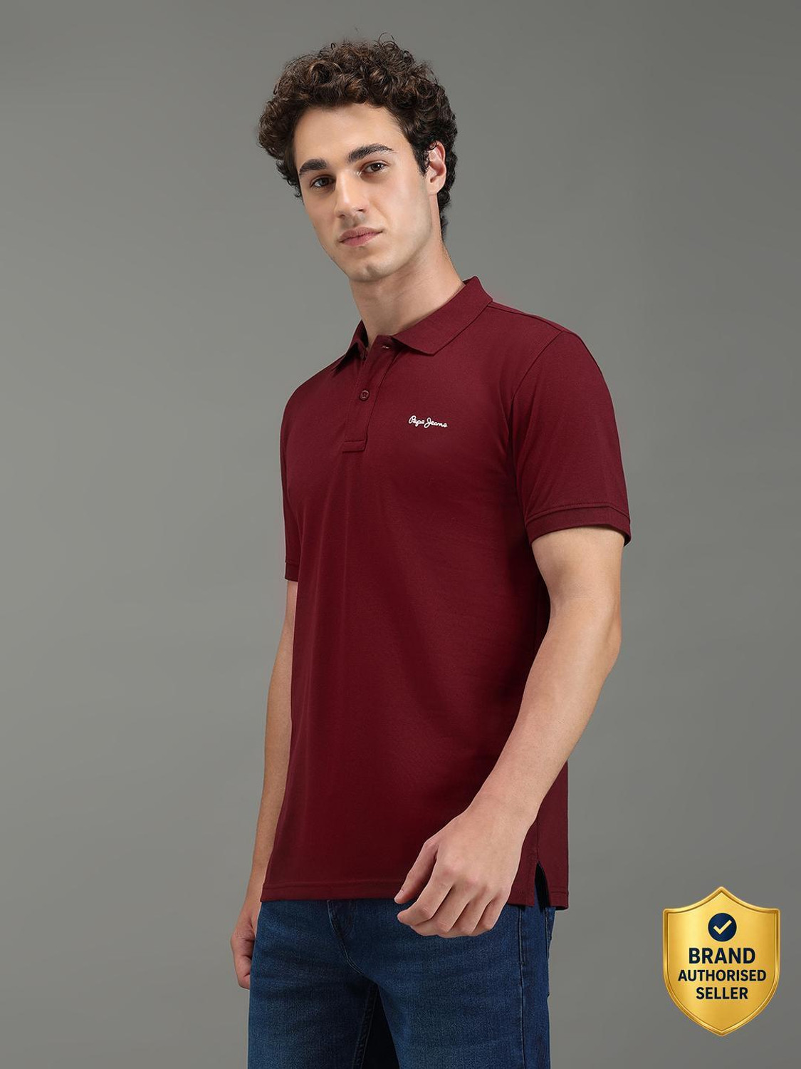 Image of Pepe Jeans Self Design Men Polo Neck Red T-Shirt