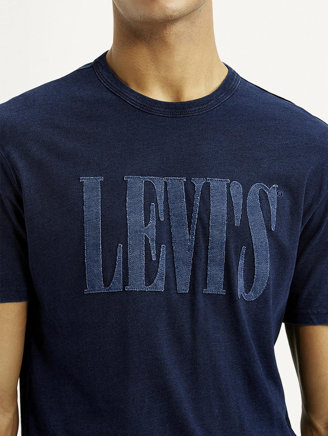 Image of LEVI'S Typography Men Round Neck Dark Blue T-Shirt