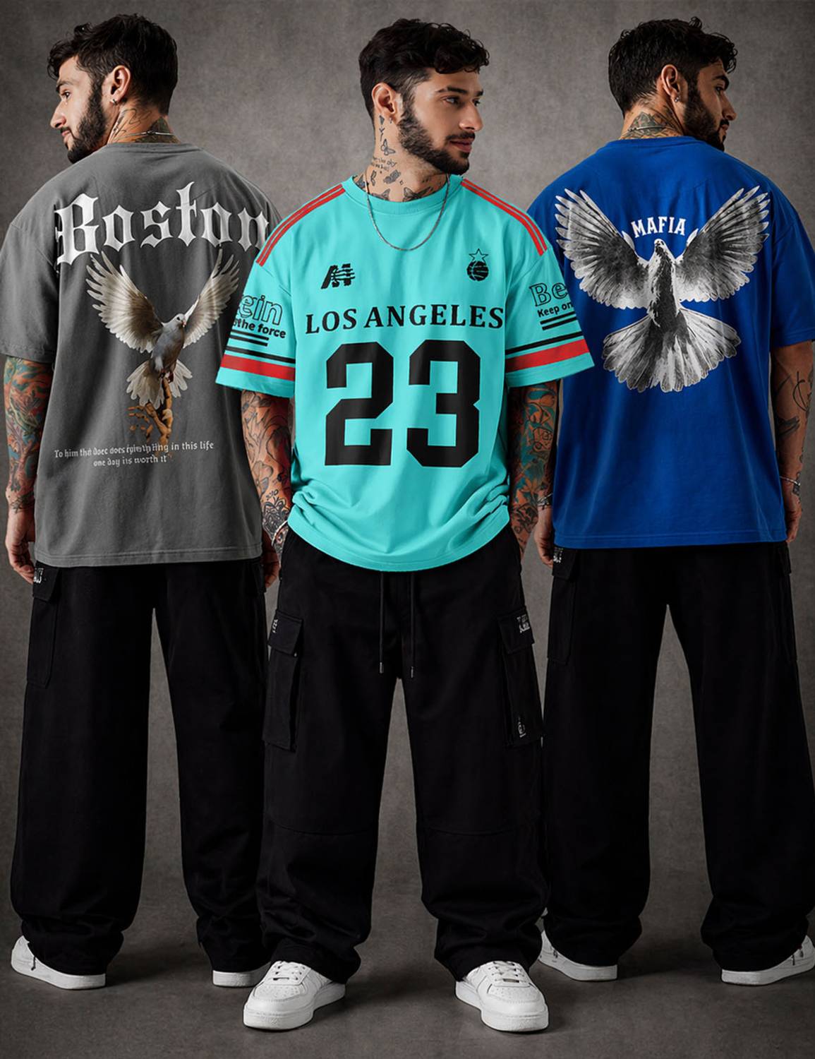 Force Men Round Neck Printed T-Shirt (Blue) Pack of 3
