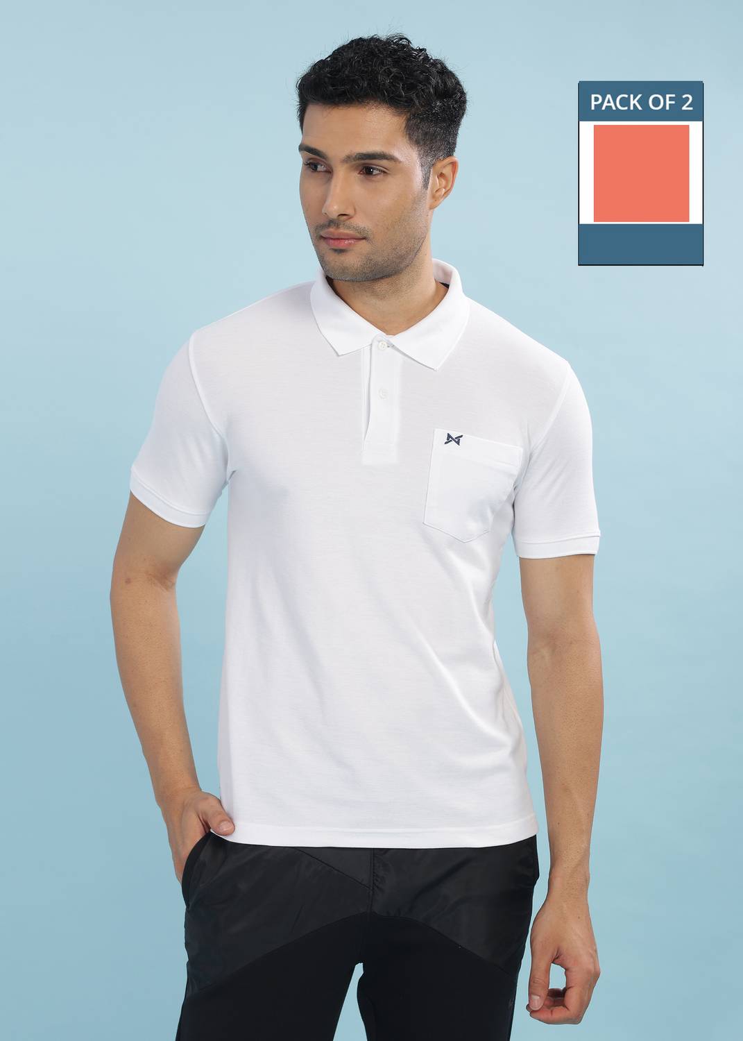 Force NXT Pack of 2 Super Combed Cotton Collared Men Solid Polo N