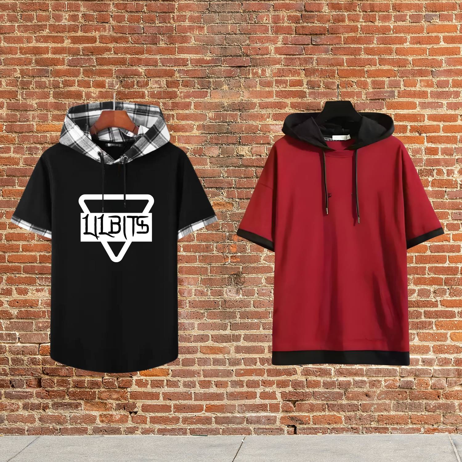 LILBITS Pack of 2 Men Colorblock Hooded Neck Cotton Blend Black,